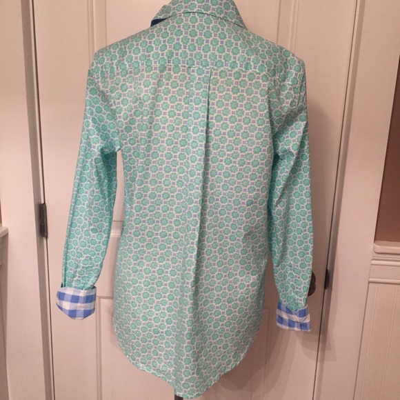 CAPE MADRAS TOP BUTTON DOWN WHITE BLUE PREPPY PRINT SIZE MEDIUM - Picture 5 of 7